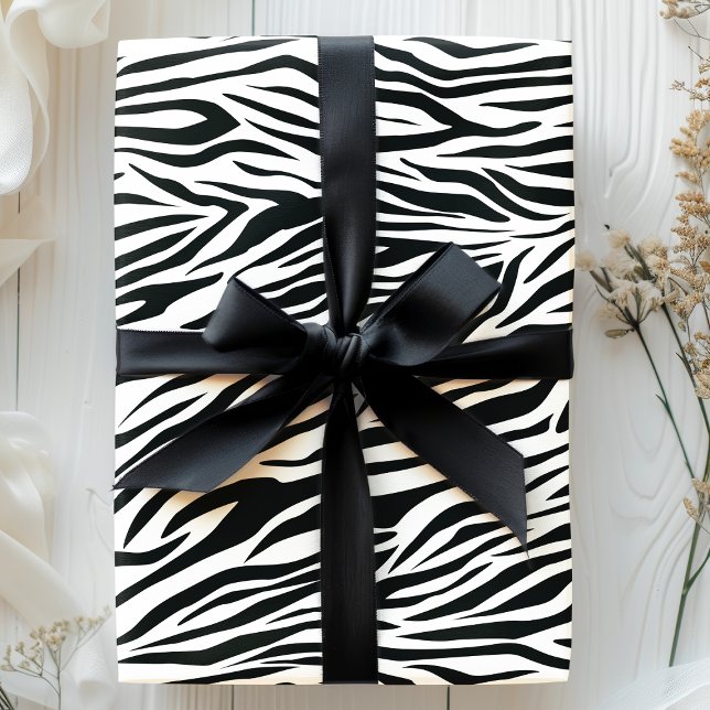 Zebra Print Stripes Black and White Animal Pattern Wrapping Paper (Creator Uploaded)