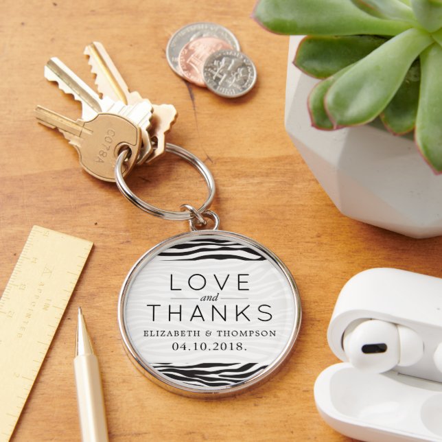 Zebra Print, Stripes, Black And White, Wedding Key Ring (Desk)