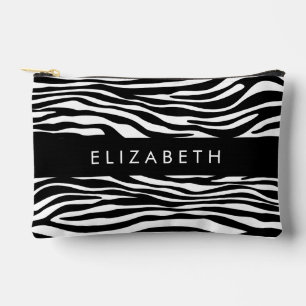 Zebra Print, Stripes, Black And White, Your Name Accessory Pouch