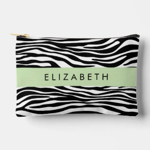 Zebra Print, Stripes, Black And White, Your Name Accessory Pouch