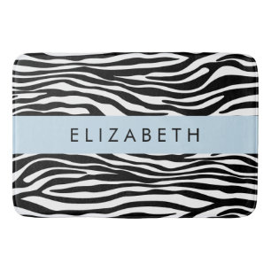 Zebra Print, Stripes, Black And White, Your Name Bath Mat