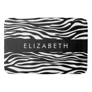 Zebra Print, Stripes, Black And White, Your Name Bath Mat