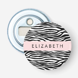 Zebra Print, Stripes, Black And White, Your Name Bottle Opener