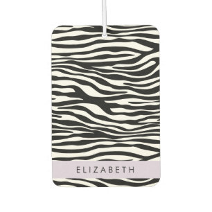 Zebra Print, Stripes, Black And White, Your Name Car Air Freshener