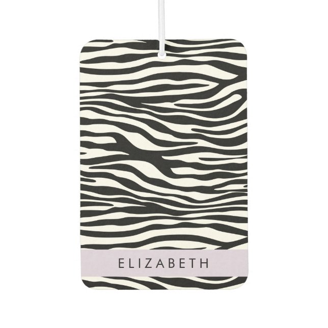 Zebra Print, Stripes, Black And White, Your Name Car Air Freshener (Front)
