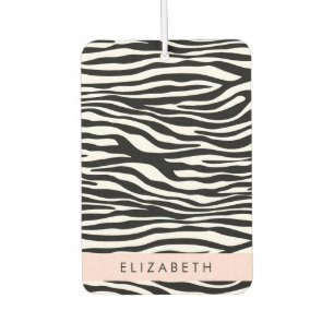 Zebra Print, Stripes, Black And White, Your Name Car Air Freshener