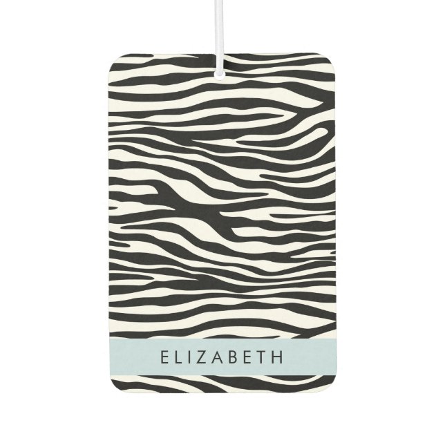 Zebra Print, Stripes, Black And White, Your Name Car Air Freshener (Front)