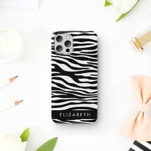 Zebra Print, Stripes, Black And White, Your Name Case-Mate iPhone Case