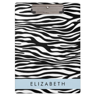 Zebra Print, Stripes, Black And White, Your Name Clipboard