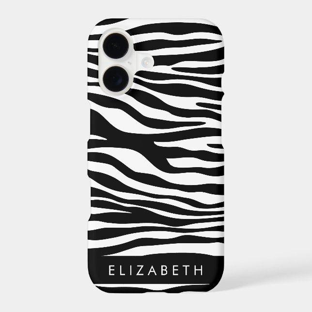 Zebra Print, Stripes, Black And White, Your Name iPhone Case (Back)