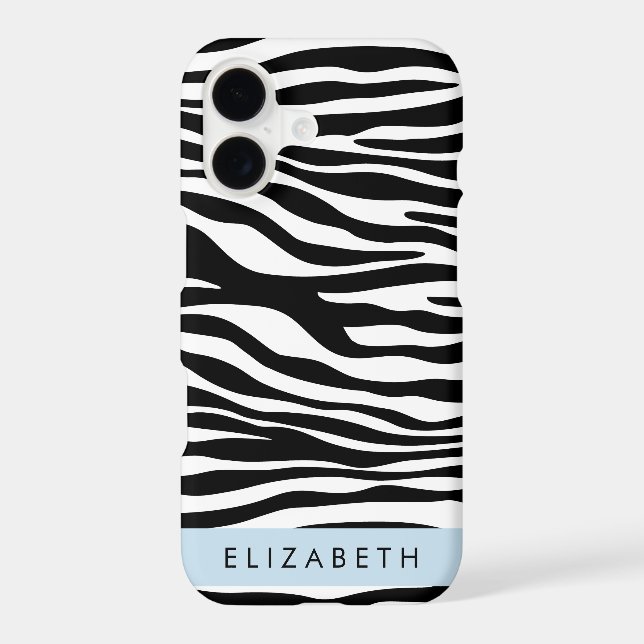 Zebra Print, Stripes, Black And White, Your Name iPhone Case (Back)