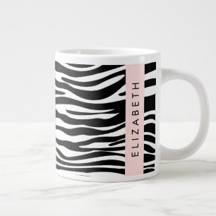 Zebra Print, Stripes, Black And White, Your Name Large Coffee Mug