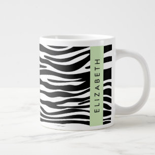 Zebra Print, Stripes, Black And White, Your Name Large Coffee Mug