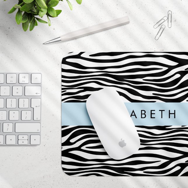 Zebra Print, Stripes, Black And White, Your Name Mouse Mat (Creator Uploaded)