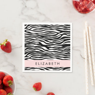 Zebra Print, Stripes, Black And White, Your Name Napkin