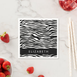 Zebra Print, Stripes, Black And White, Your Name Napkin