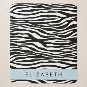 Zebra Print, Stripes, Black And White, Your Name Sherpa Blanket