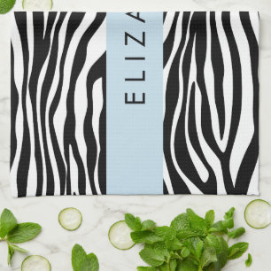 Zebra Print, Stripes, Black And White, Your Name Tea Towel