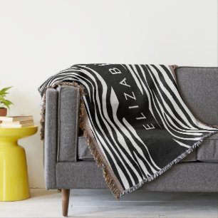 Zebra Print, Stripes, Black And White, Your Name Throw Blanket