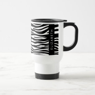Zebra Print, Stripes, Black And White, Your Name Travel Mug