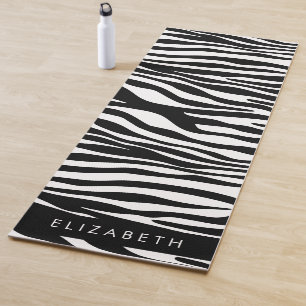 Zebra Print, Stripes, Black And White, Your Name Yoga Mat