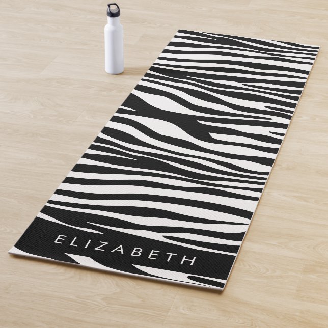 Zebra Print, Stripes, Black And White, Your Name Yoga Mat (In Situ)