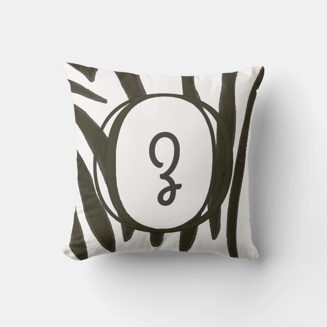 Zebra Print Stripes Monogram Pillows (Front)