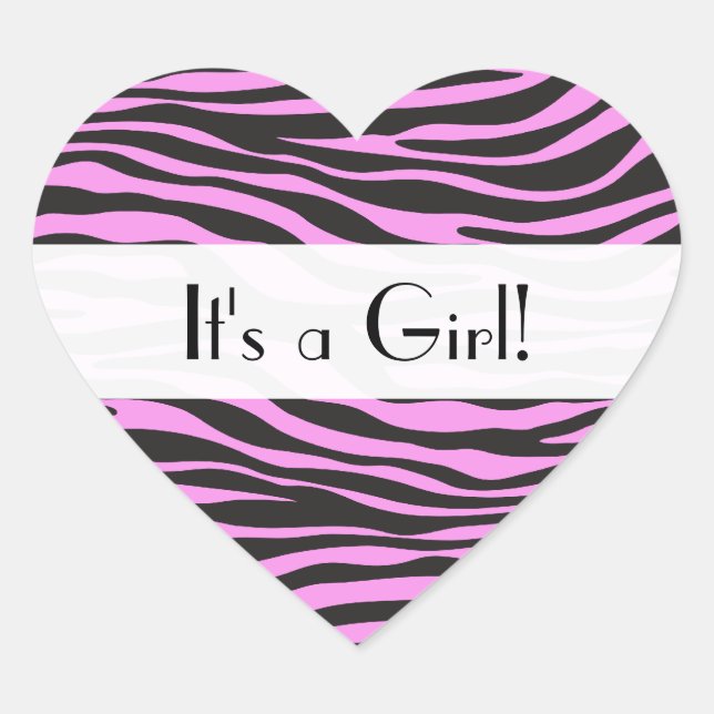 Zebra Print, Stripes, Pink Zebra, Baby Shower Heart Sticker (Front)