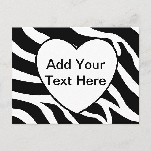 Zebra Print Stripes White Heart Postcard (Front)
