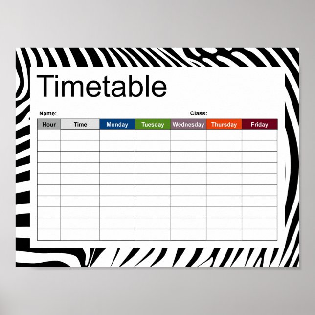 Zebra Print timetable (Front)