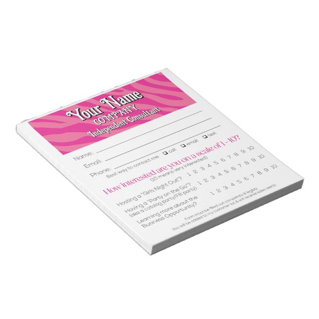 Zebra Print Vendor Leads Drawing Win Slip Notepad (Angled)