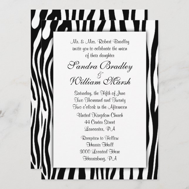 Zebra Print Wedding Invitation (Front/Back)