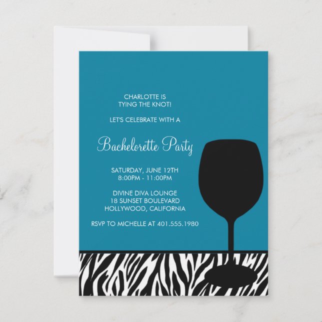 zebra print wine bachelorette invitation (Front)