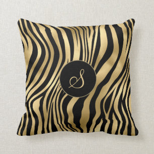 Zebra print with gold foil and monogram cushion