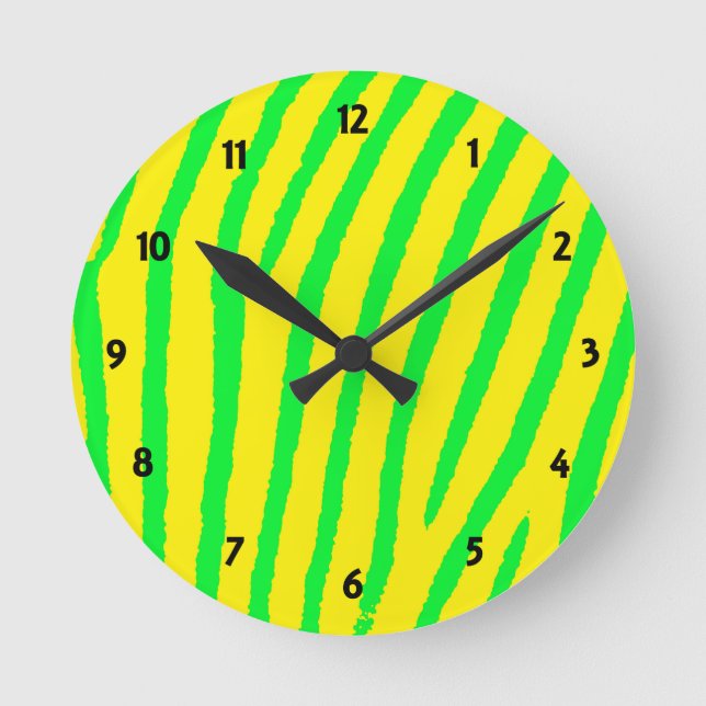 Zebra Print (Yellow & Green) Round Clock (Front)