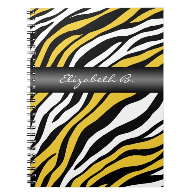 Zebra Print Yellow Mix Personalised Notebook (Front)