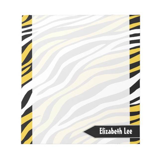 Zebra Print Yellow Mix Personalised Notepad (Front)