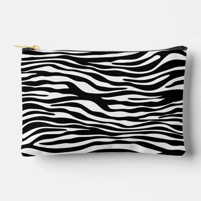 Zebra Print, Zebra Stripes, Black And White Accessory Pouch (Front)