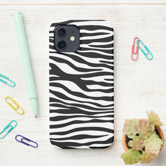 Zebra Print, Zebra Stripes, Black And White iPhone Case (On Desk)