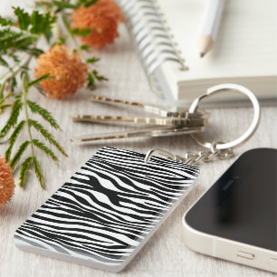 Zebra Print, Zebra Stripes, Black And White Key Ring