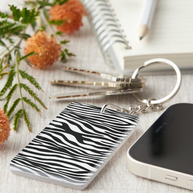 Zebra Print, Zebra Stripes, Black And White Key Ring (Front Right)