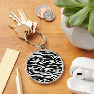 Zebra Print, Zebra Stripes, Black And White Key Ring