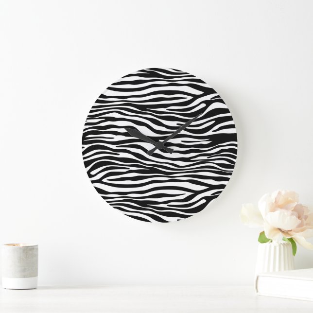 Zebra Print, Zebra Stripes, Black And White Large Clock (Home)