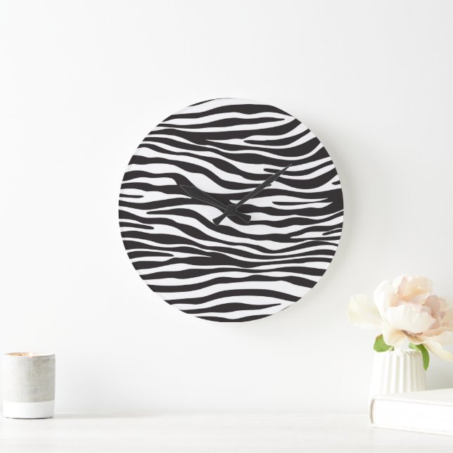 Zebra Print, Zebra Stripes, Black And White Large Clock (Home)