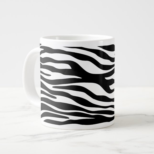 Zebra Print, Zebra Stripes, Black And White Large Coffee Mug (Front Left)