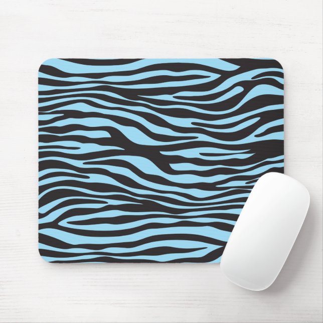 Zebra Print, Zebra Stripes, Blue Zebra, Jungle Mouse Mat (With Mouse)