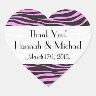 Zebra Print, Zebra Stripes, Pink Zebra, Wedding Heart Sticker