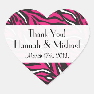 Zebra Print, Zebra Stripes, Pink Zebra, Wedding Heart Sticker