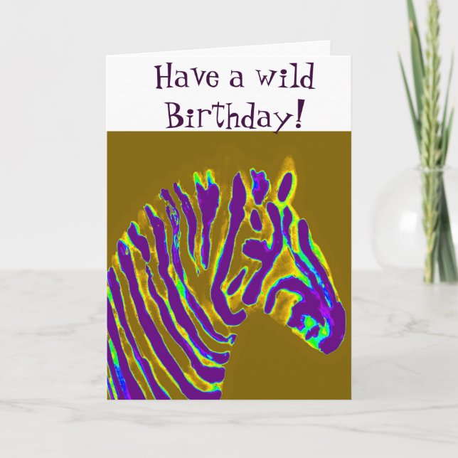 Zebra Purple Gold Birthday Card (Front)