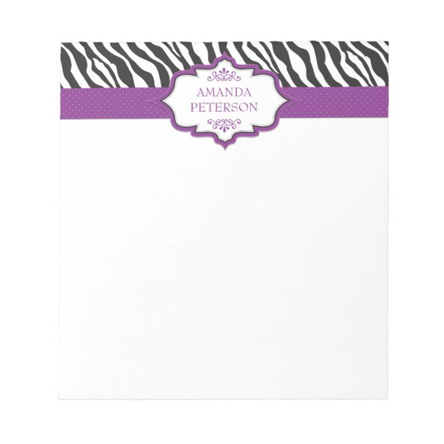 Zebra Purple Ribbon Notepad (Front)